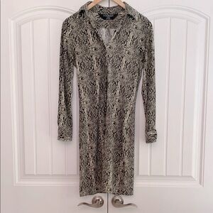 Norma Kamali Dress Women's Size XS Black Ivory Long Sleeve Button Stretch Snake